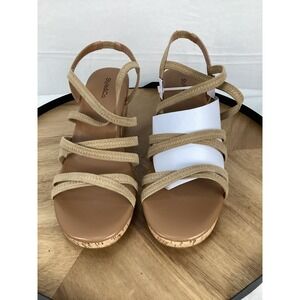 Style & Co Womens Tan‎ Wedge Sandals Elastic Straps Cork Wedge Size 11 M